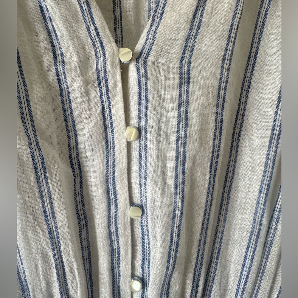 RAILS “Jasmine” White and Blue Stripe Long Sleeve Smocked Waist Dress - Picture 6 of 11